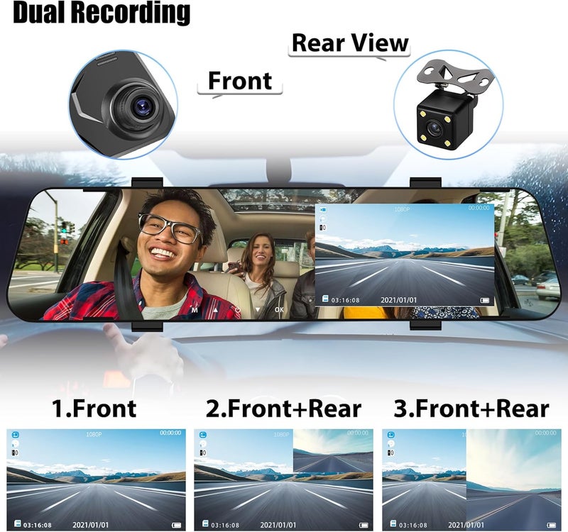 AMprime Mirror Dash Cam for Cars,4.5" Rear View Mirror 1080P Front and Rear View Dual Cameras,Super Night Vision,Parking Assistance,G-Sensor,24H Parking Monitor,Waterproof Backup Camera Free 32GB Card - Image 5
